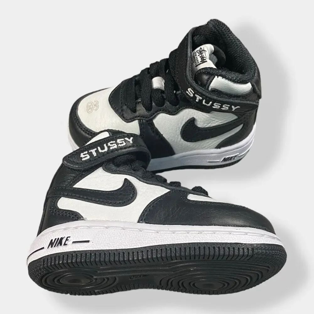 Nike x Stussy Air Force 1 Mid TD Black / White Toddler size 4C DN4160-002 New